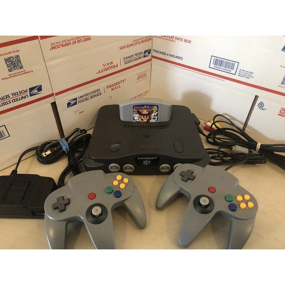 Nintendo 64, N64 System / Console Bundle + Cables + 2 Controller + Mario Party 2